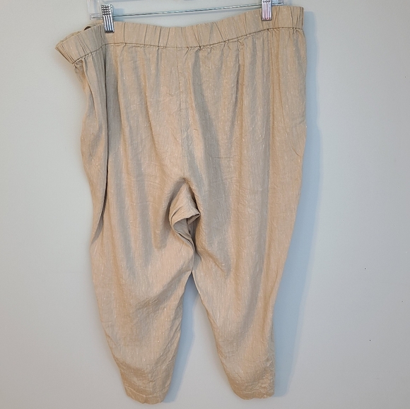 J Jill Linen Stretch Ankle Pants XL Petite Light Beige Button Hem Side Zipper - Picture 2 of 10
